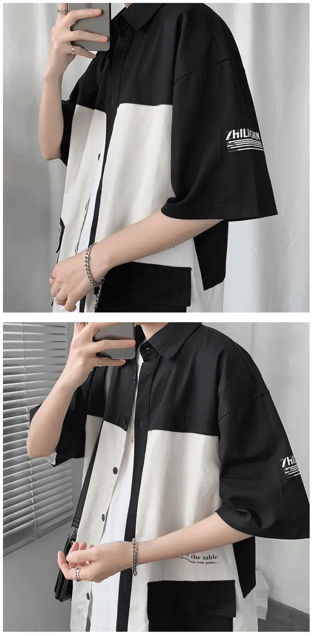 Men's Black White Half Sleeve Shirt with Pocket — feature 12