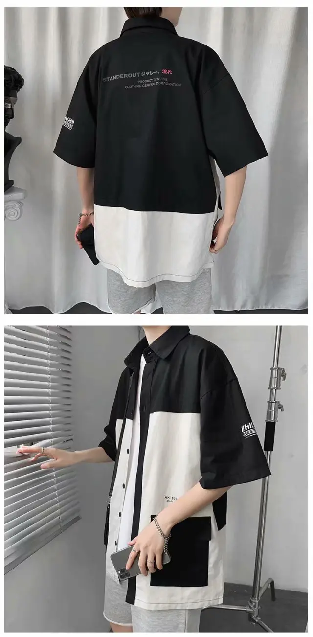 Men's Black White Half Sleeve Shirt with Pocket — feature 13
