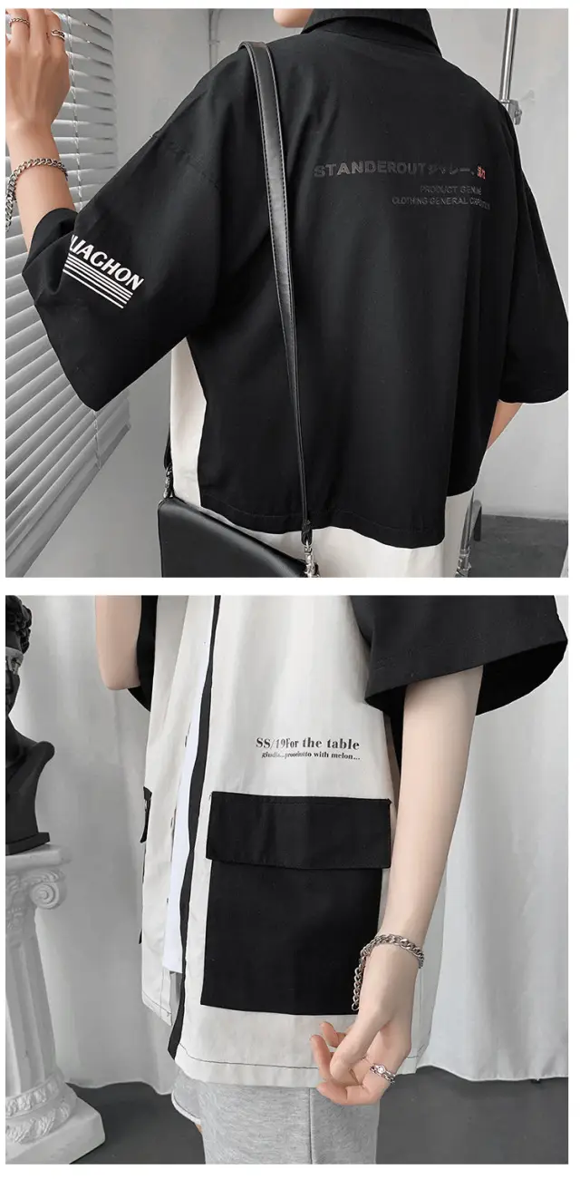 Men's Black White Half Sleeve Shirt with Pocket — feature 14