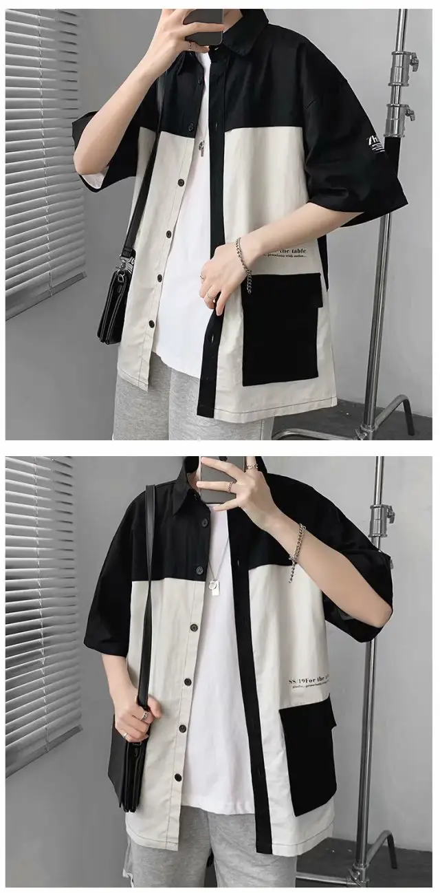 Men's Black White Half Sleeve Shirt with Pocket — feature 15