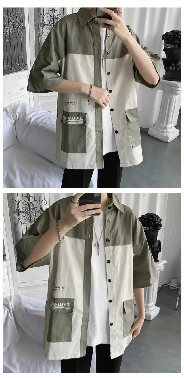 Men's Black White Half Sleeve Shirt with Pocket — feature 2