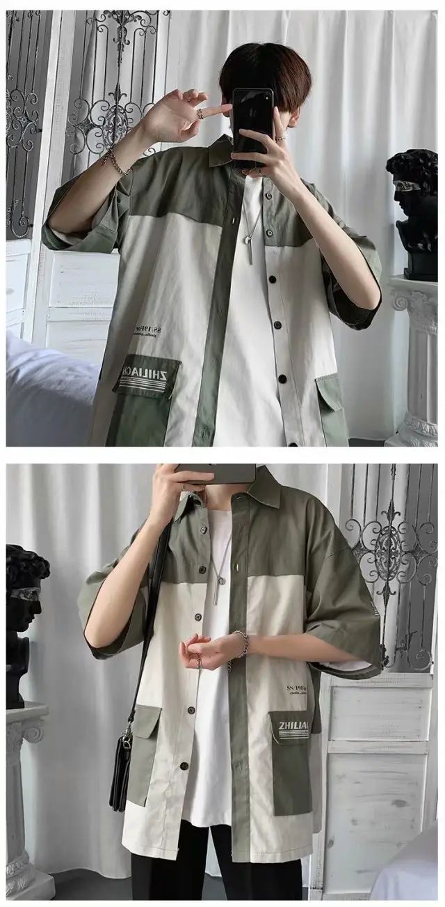 Men's Black White Half Sleeve Shirt with Pocket — feature 4