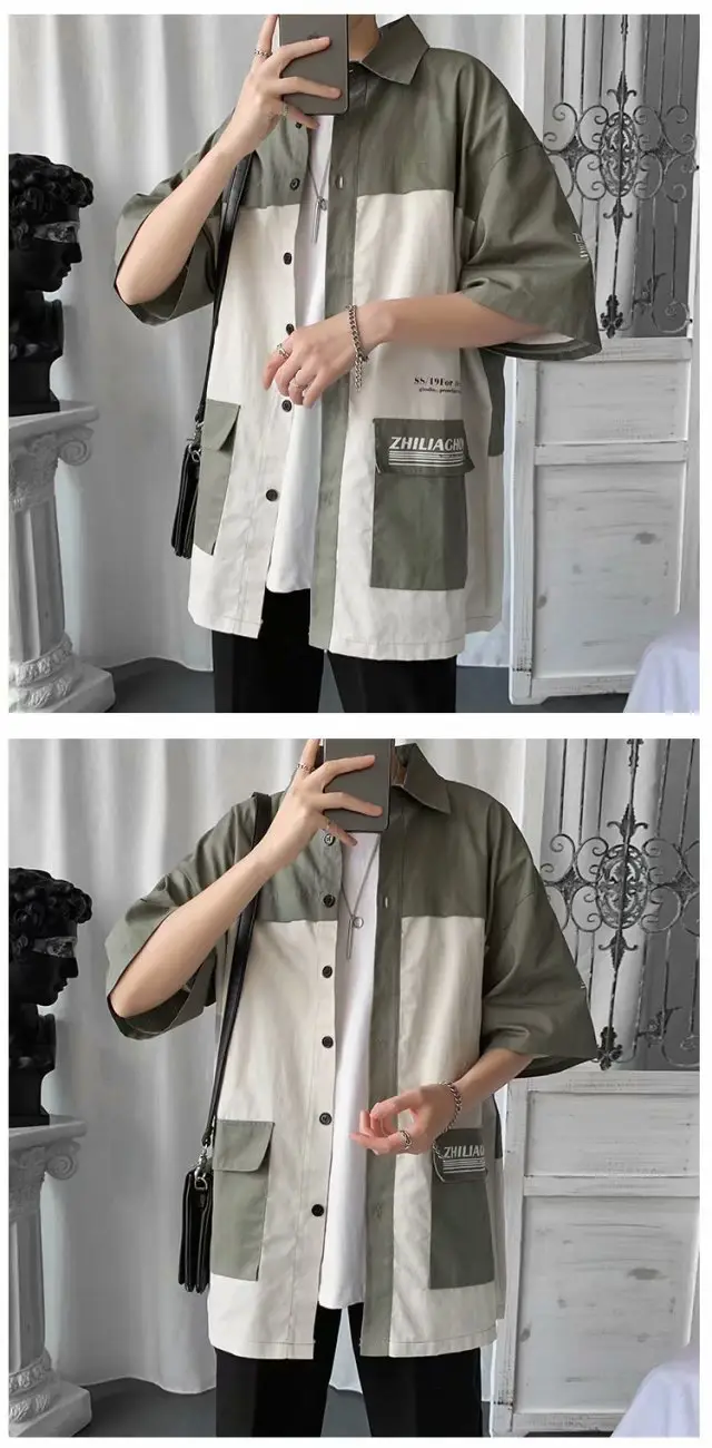 Men's Black White Half Sleeve Shirt with Pocket — feature 5