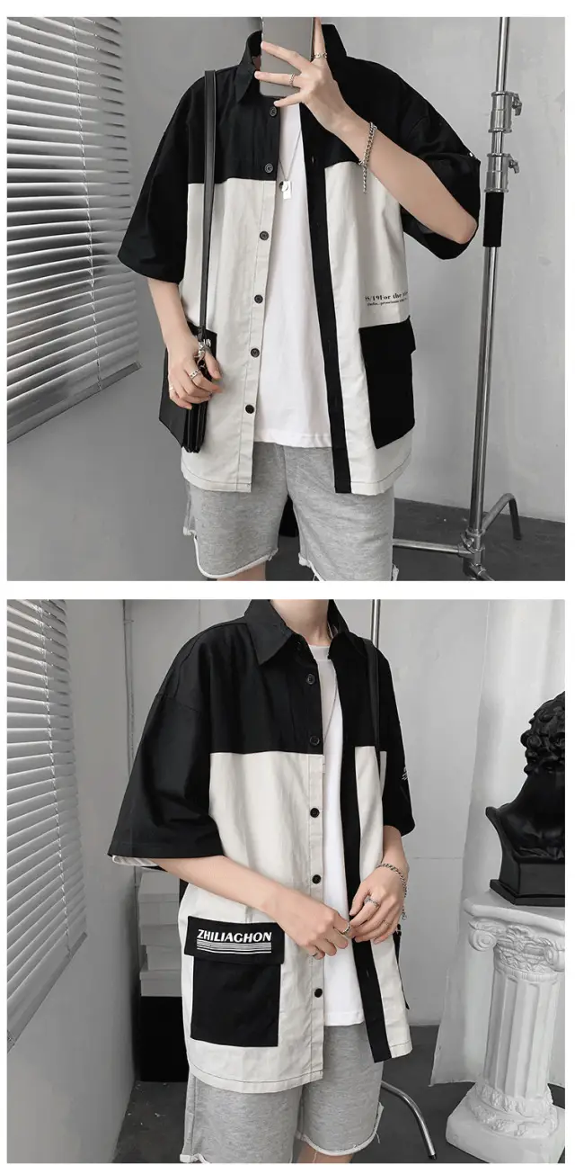 Men's Black White Half Sleeve Shirt with Pocket — feature 8