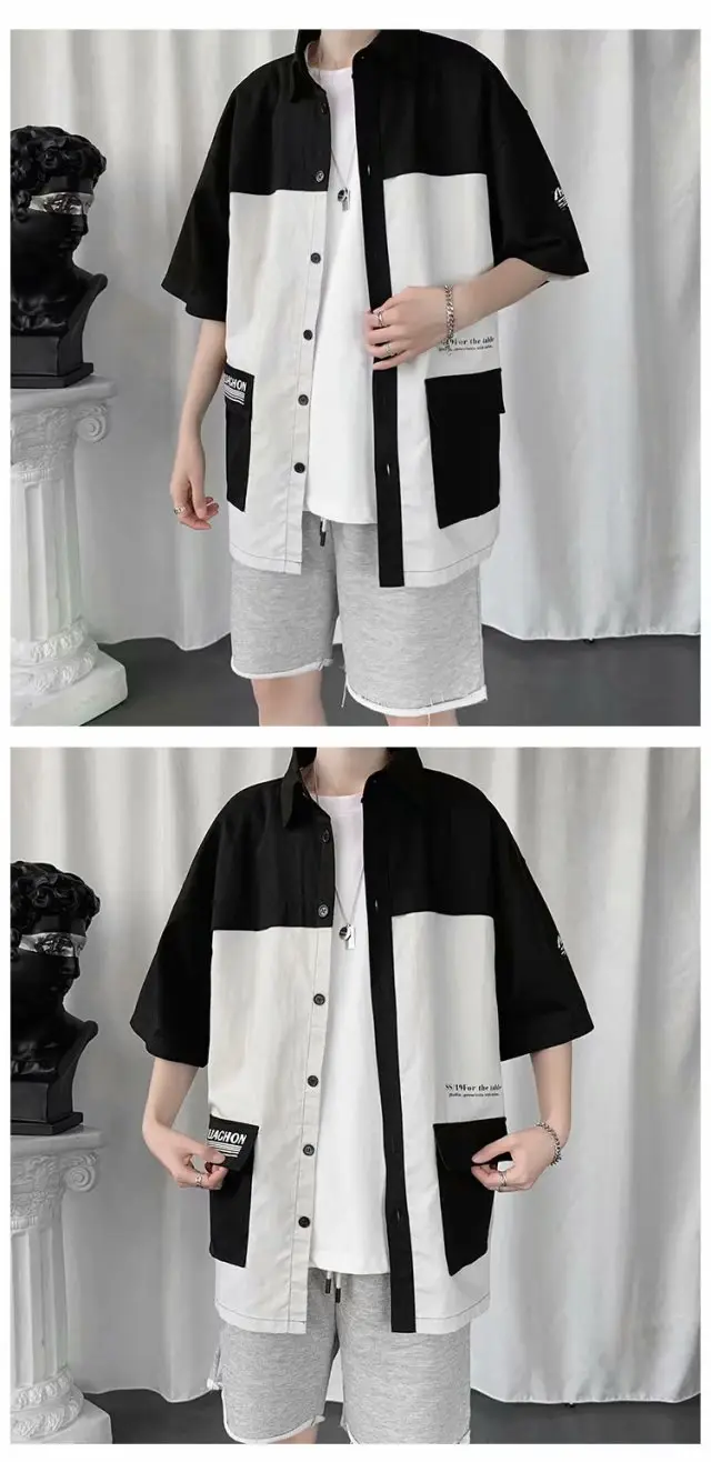 Men's Black White Half Sleeve Shirt with Pocket — feature 9