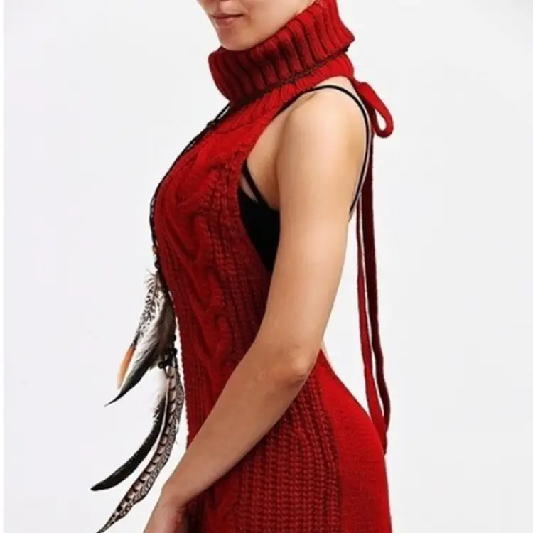 Red Sexy Backless Knitted Sweater for Women