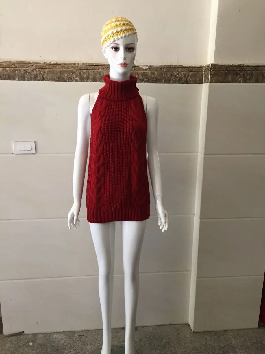 Red Sexy Backless Knitted Sweater for Women