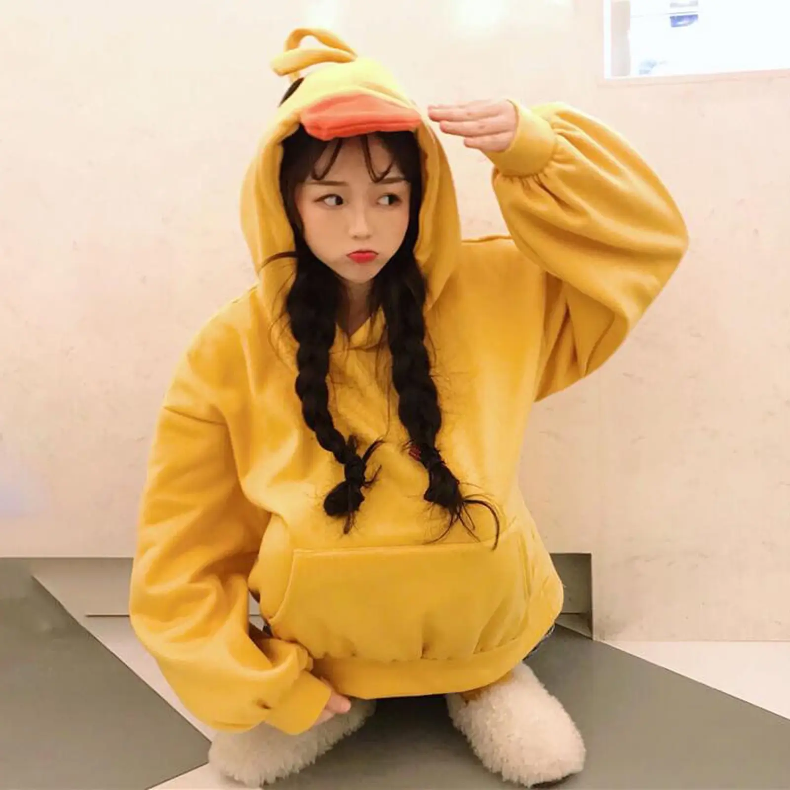 Yellow Fleece Duck Hoodie with Hooded Cap - Image 5