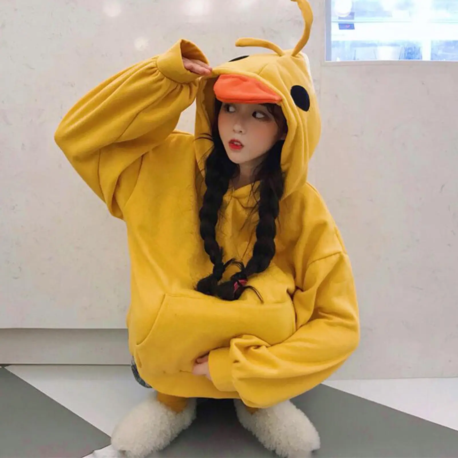Yellow Fleece Duck Hoodie with Hooded Cap - Image 6
