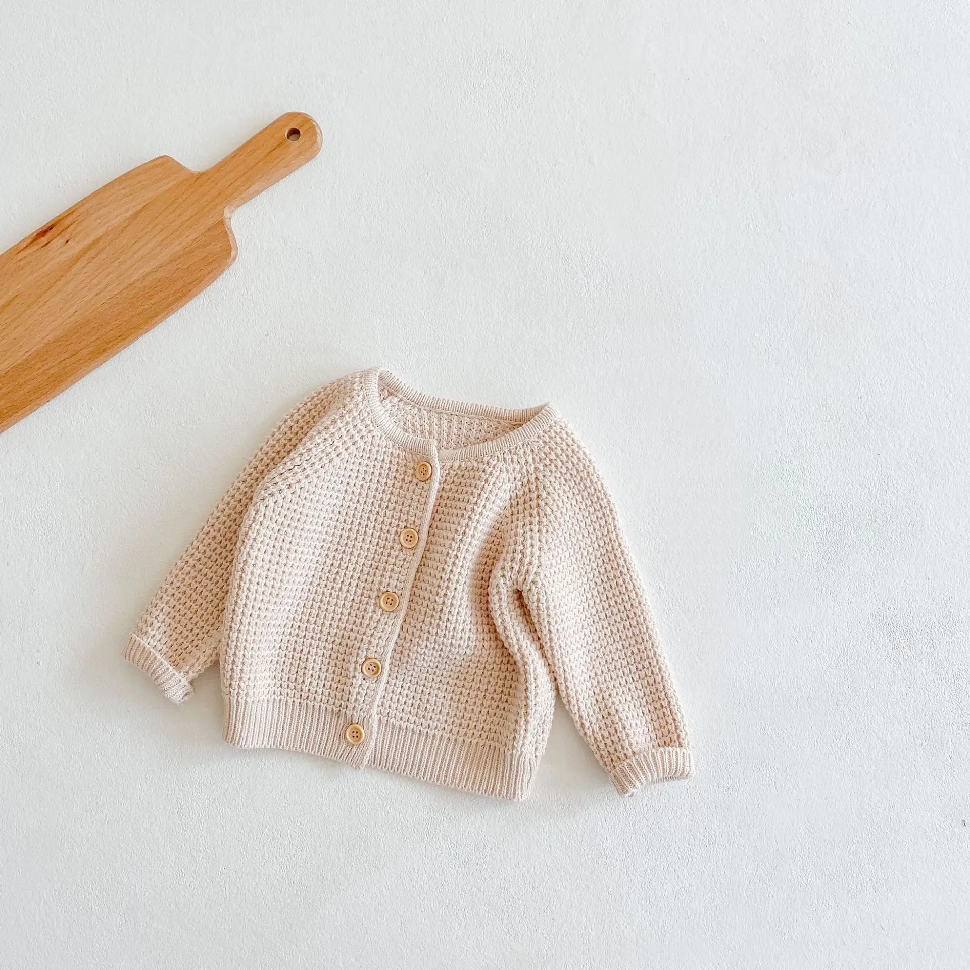 Baby Girl's Sweet Plain Pink Knit Coat - Image 6