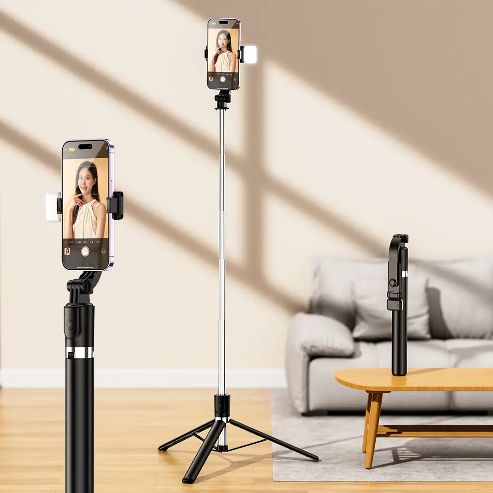 R1SL-1.7m single fill light selfie stick Black