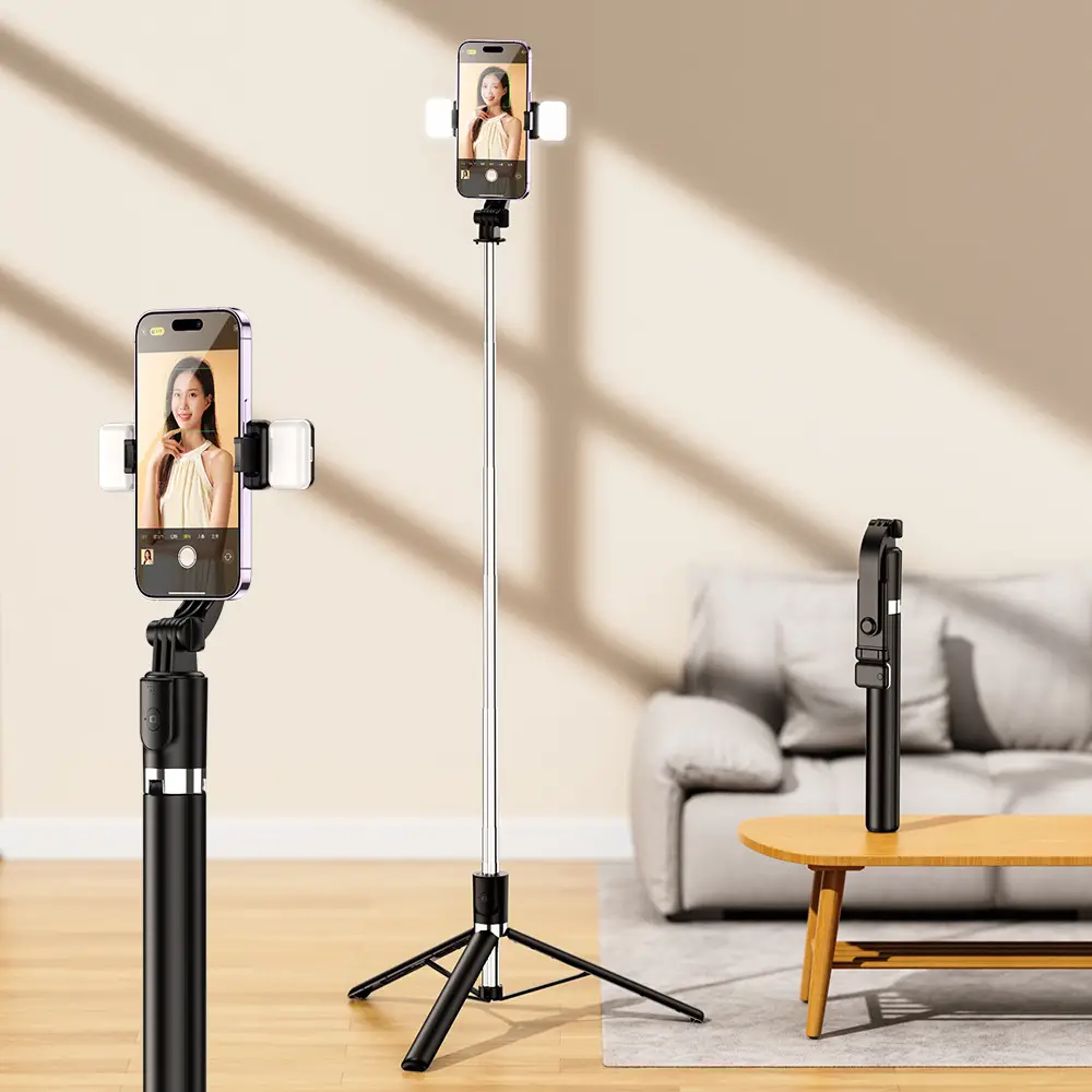 R1SLD-1.7m double fill light selfie stick Black