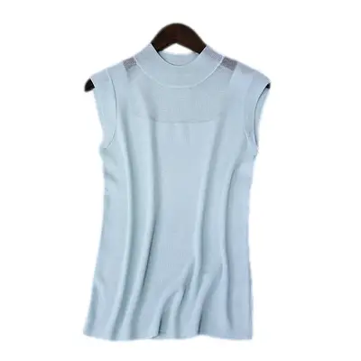 Women's White Sleeveless Ice Silk Knit Shirt - Image 14