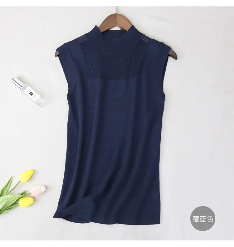 Women's White Sleeveless Ice Silk Knit Shirt — feature 3