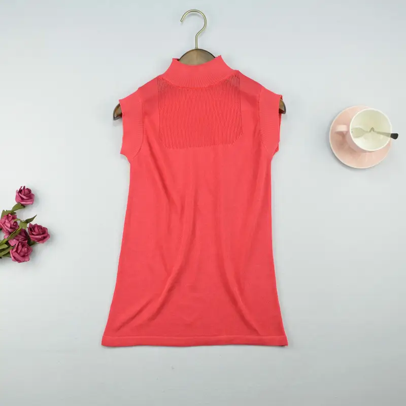 Women's White Sleeveless Ice Silk Knit Shirt - Image 2