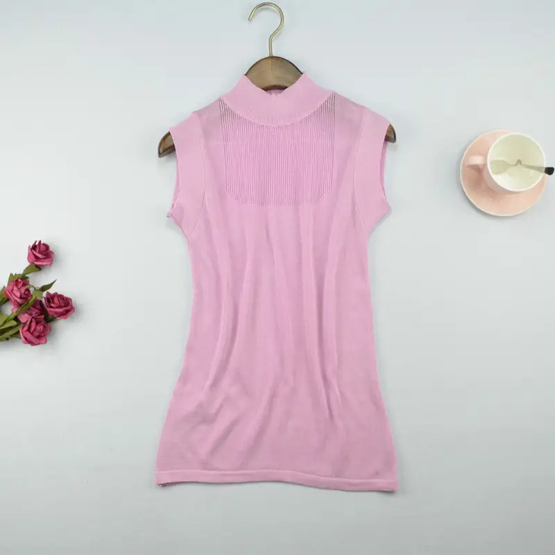 Women's White Sleeveless Ice Silk Knit Shirt - Image 9