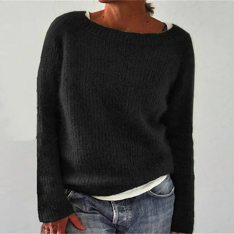 Women Grey Knit Long Sleeve Sweater Solid Color — feature 5