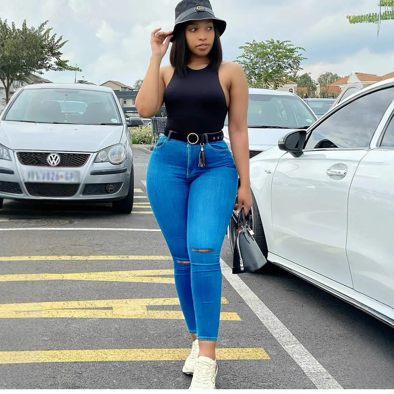 2021 Women Slim Fit Stretch Denim Pants Blue - Image 3