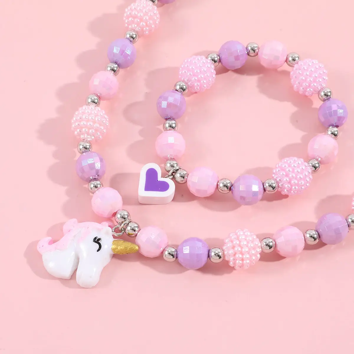 Pink Unicorn Necklace Bracelet Set for Girls - Image 11