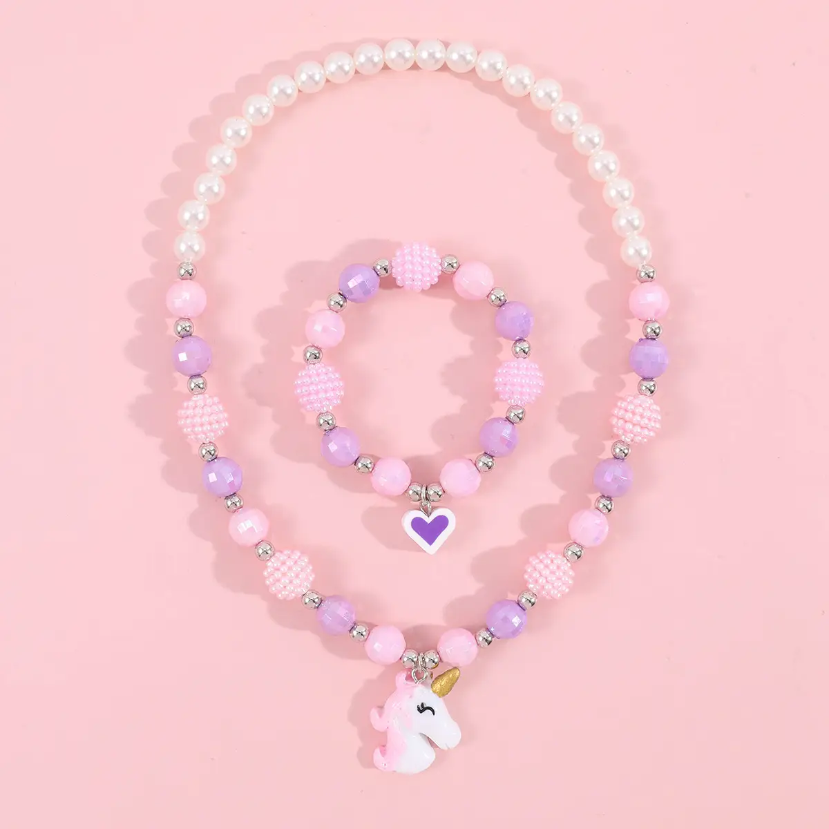 Pink Unicorn Necklace Bracelet Set for Girls - Image 12