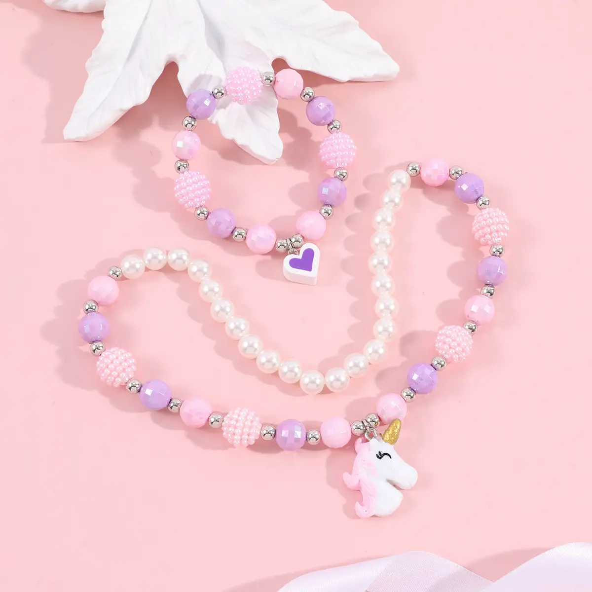 Pink Unicorn Necklace Bracelet Set for Girls - Image 13