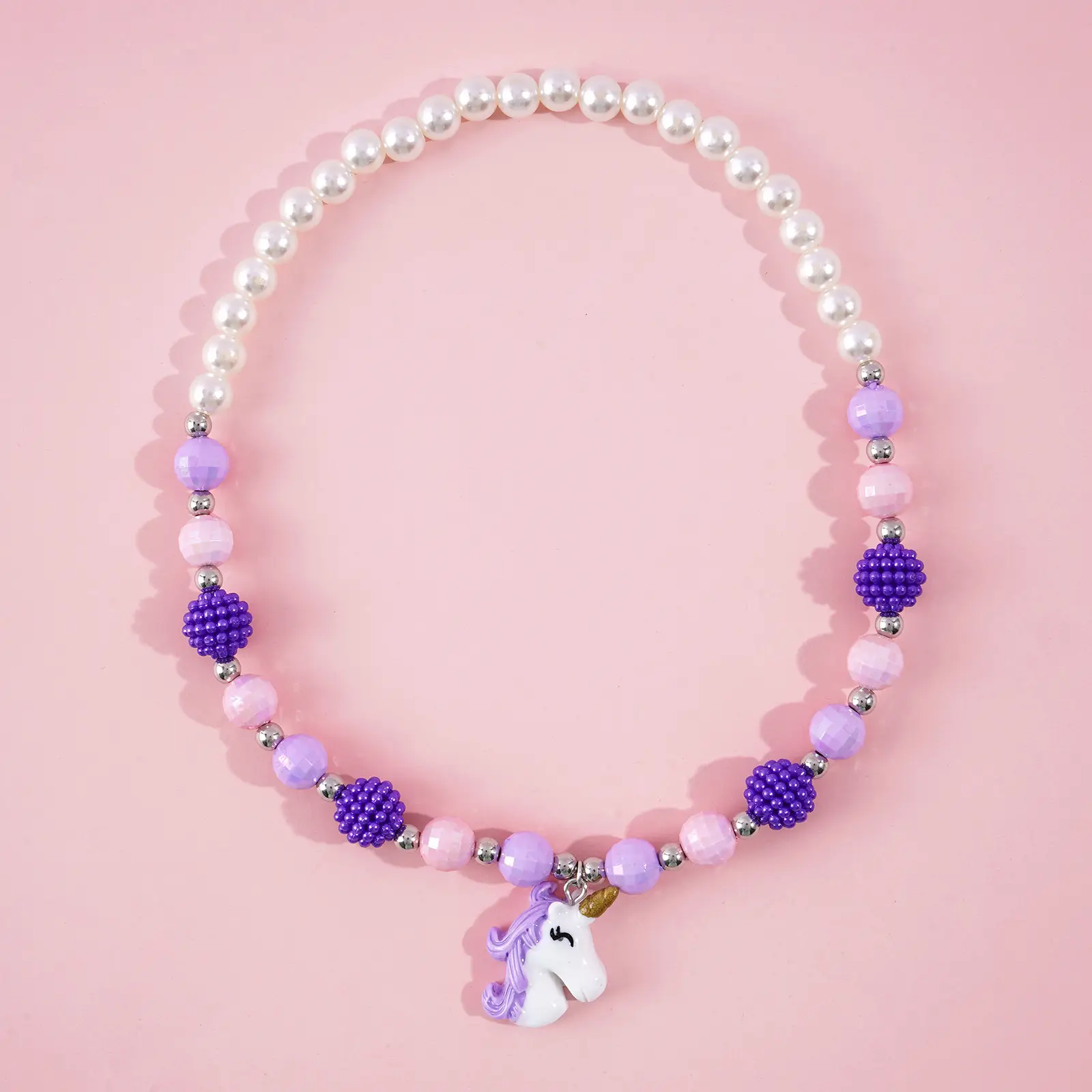 Pink Unicorn Necklace Bracelet Set for Girls - Image 9
