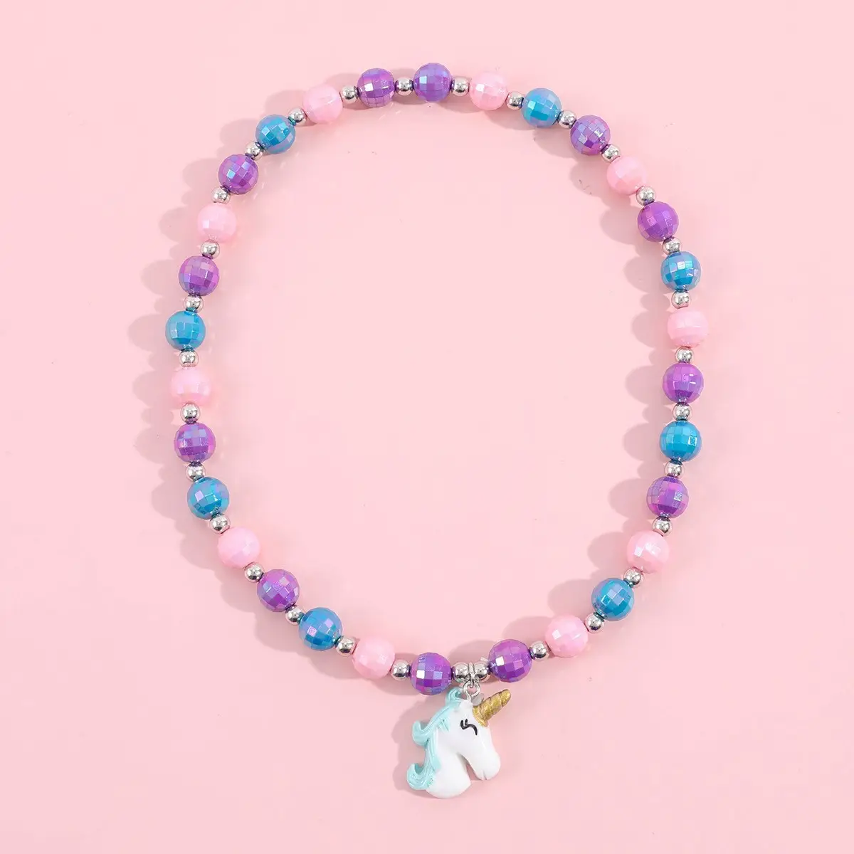 Pink Unicorn Necklace Bracelet Set for Girls - Image 5