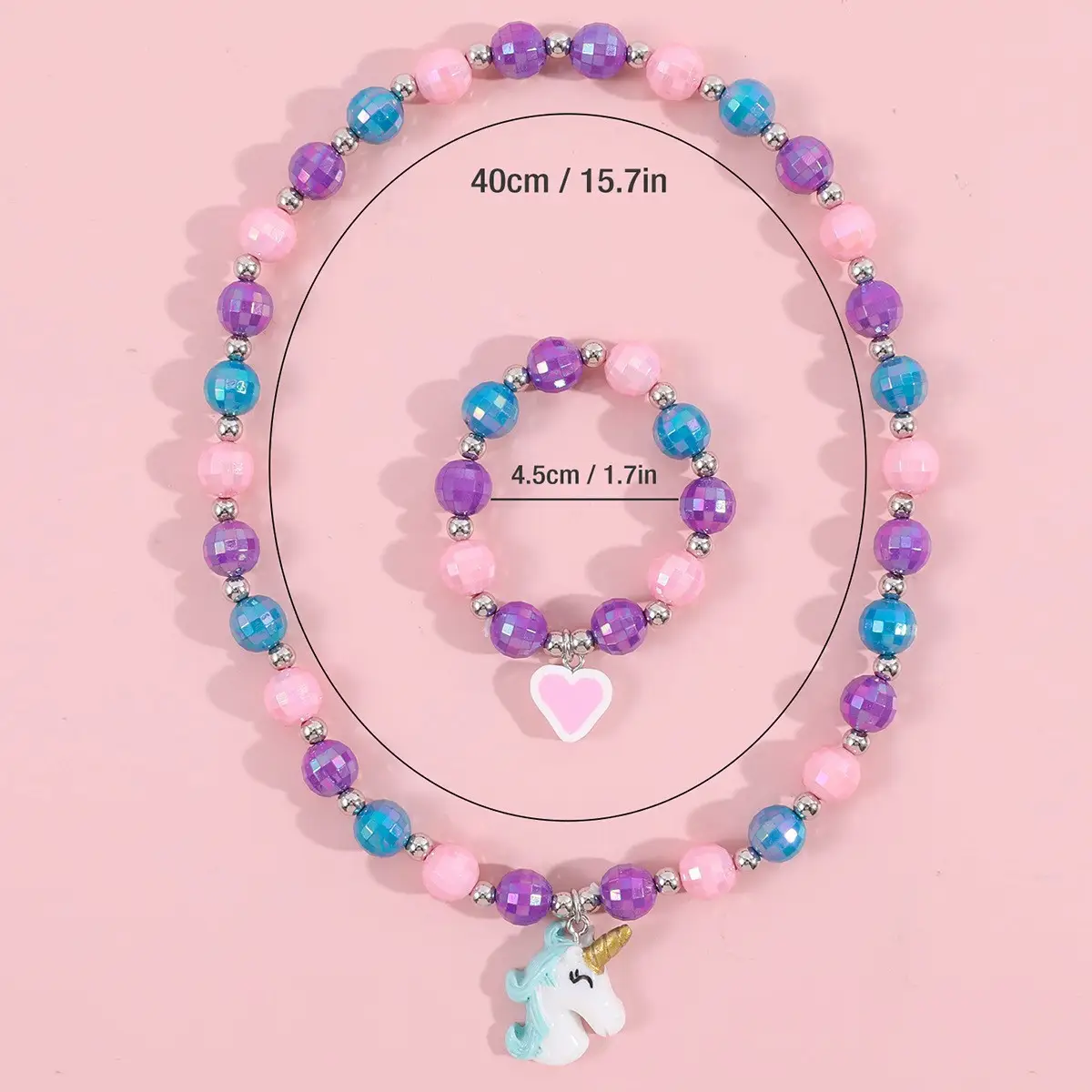 Pink Unicorn Necklace Bracelet Set for Girls - Image 6