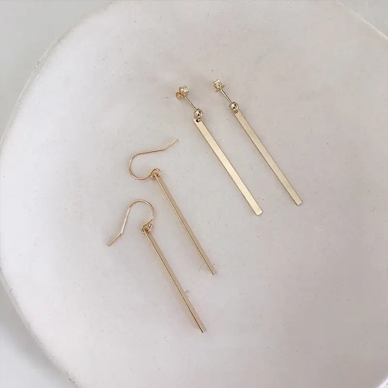 Long Straight Bar Stud Earrings for Women Gold Plated - Image 2