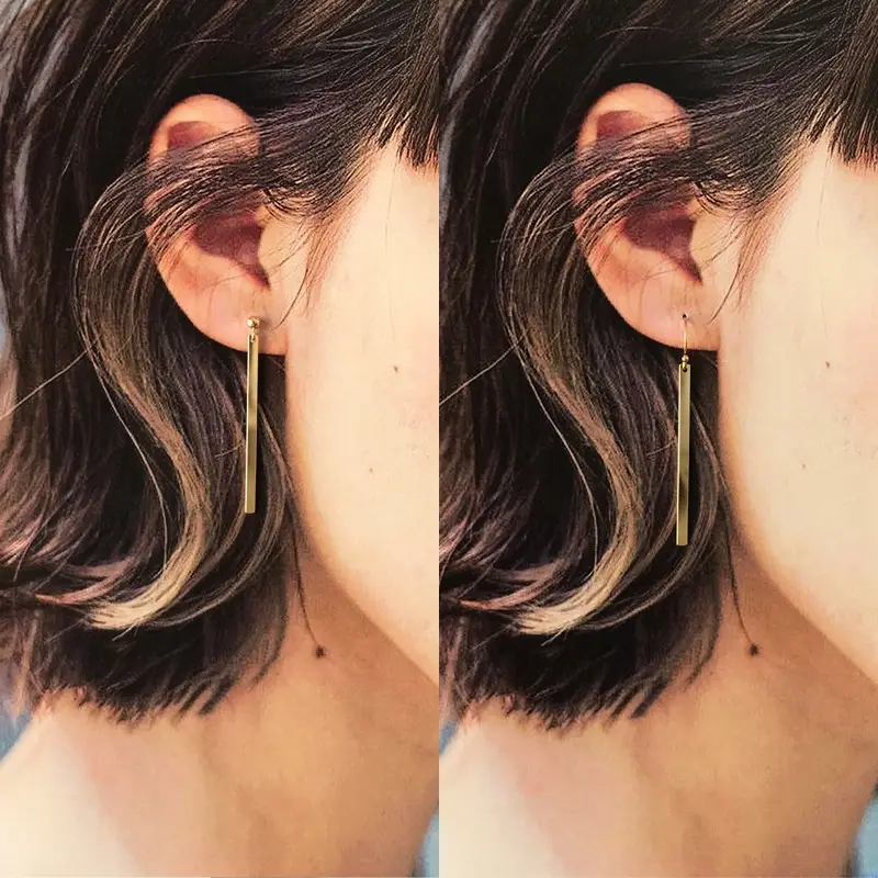 Long Straight Bar Stud Earrings for Women Gold Plated - Image 3