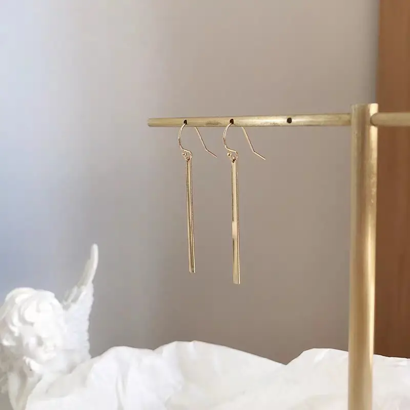 Long Straight Bar Stud Earrings for Women Gold Plated - Image 4