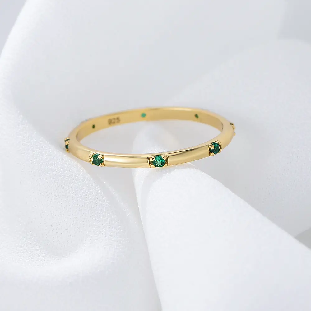 S925 Sterling Silver Zircon Ring with Green Stones - Image 6