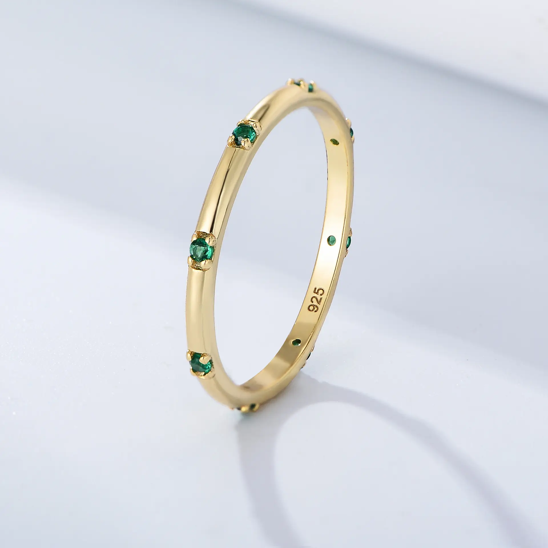 S925 Sterling Silver Zircon Ring with Green Stones - Image 3