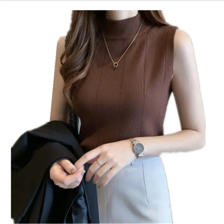 Women Slim Sleeveless Half Turtleneck Top with Vest Inner - Image 16
