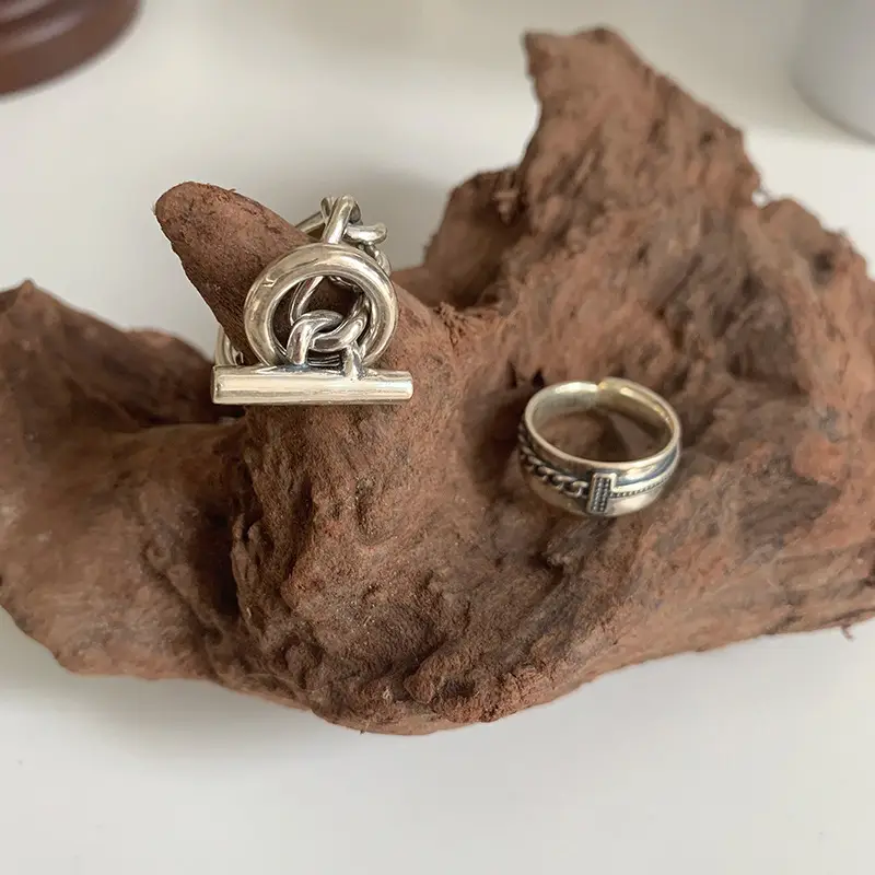 Women's S925 Silver Ot Buckle Ring with Geometric Chain - Image 5
