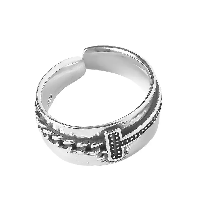 Women's S925 Silver Ot Buckle Ring with Geometric Chain - Image 6