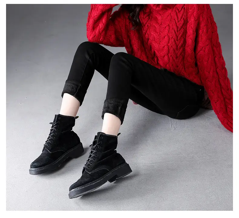 Women's Black Fleece-lined Slim-fit High Waist Jeans 2020 Winter - Image 2