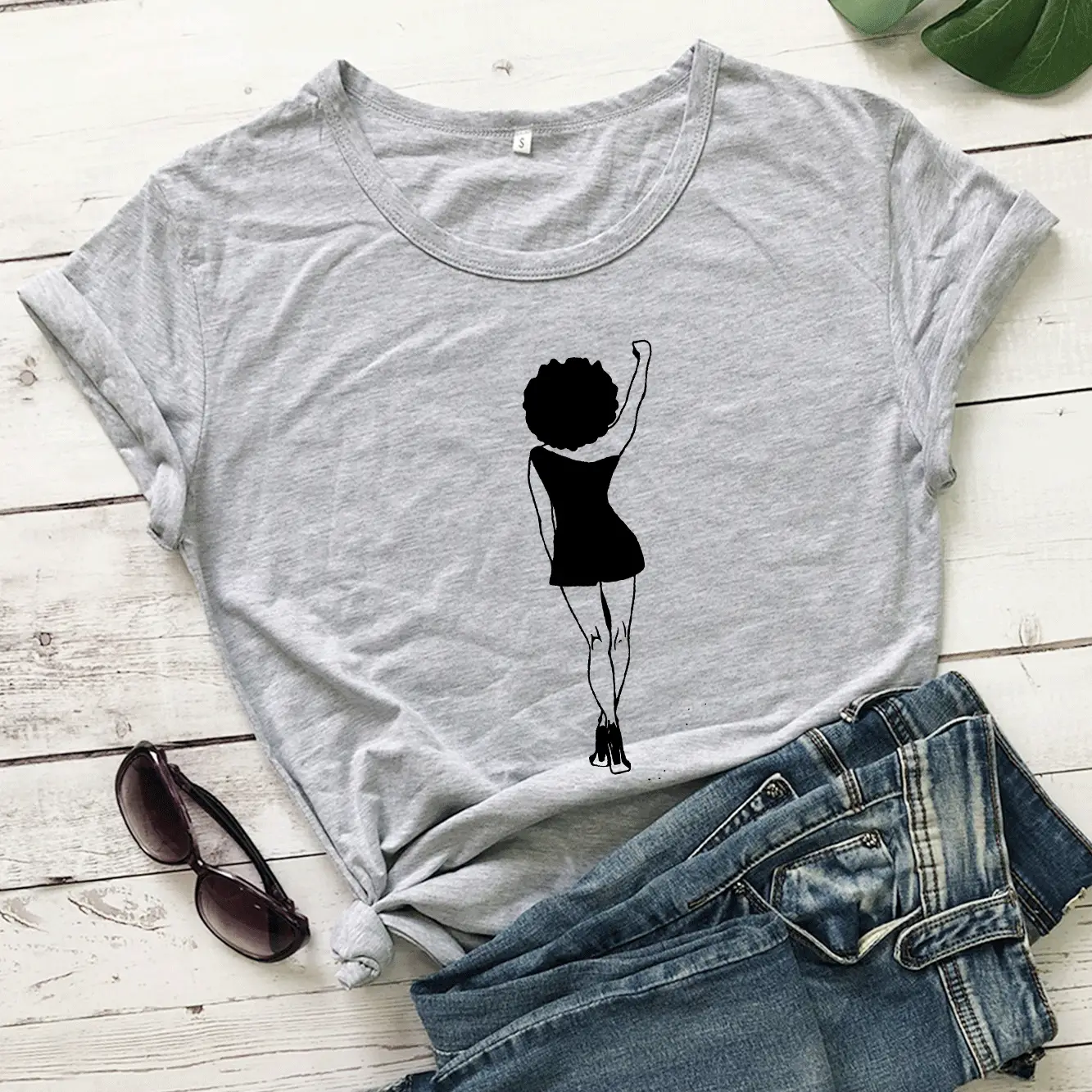 White Graphic T-Shirt with Girl Back Print - Image 3
