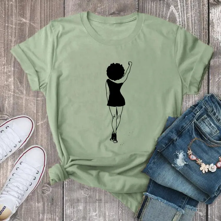 White Graphic T-Shirt with Girl Back Print - Image 4