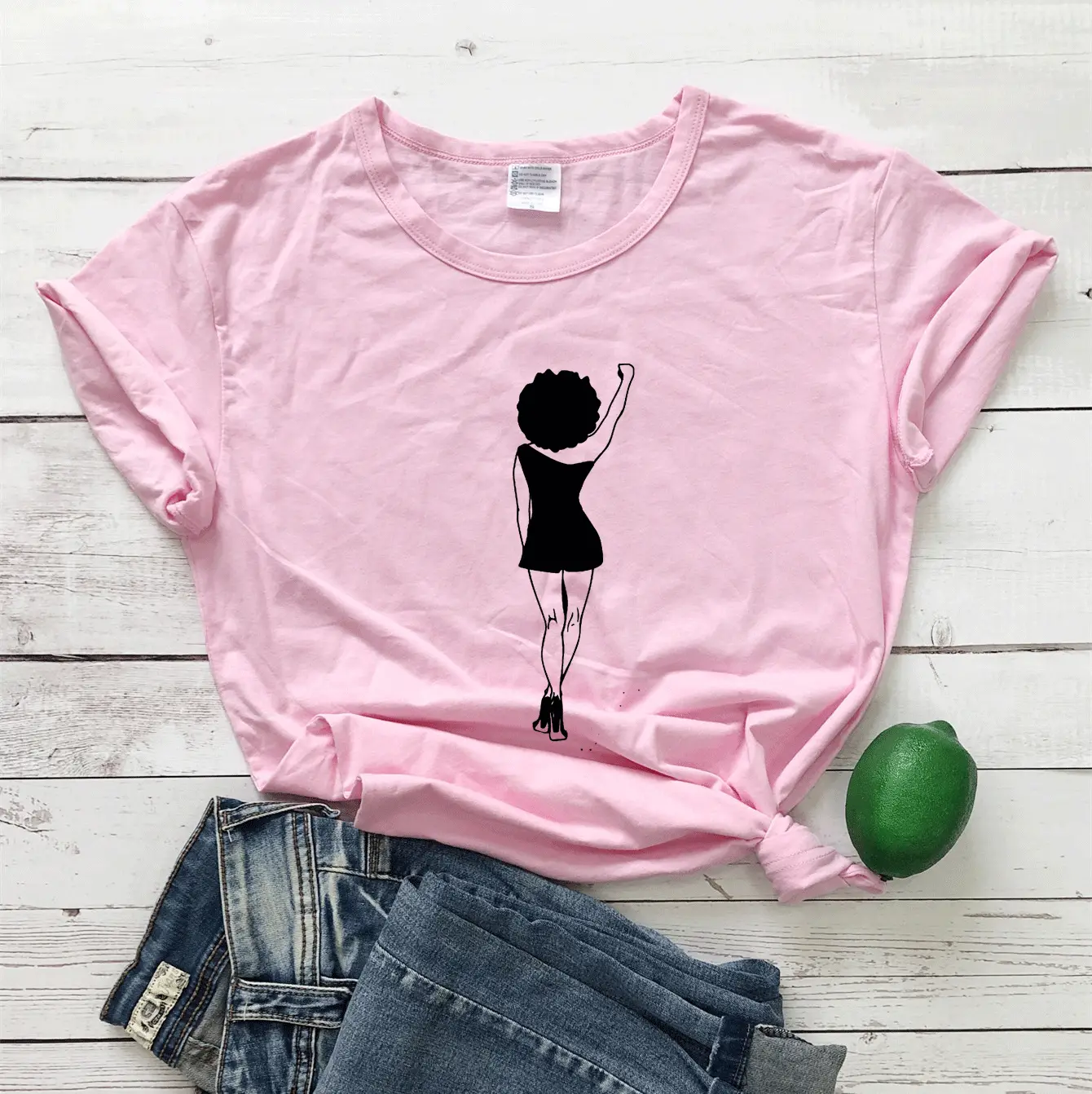 White Graphic T-Shirt with Girl Back Print - Image 6