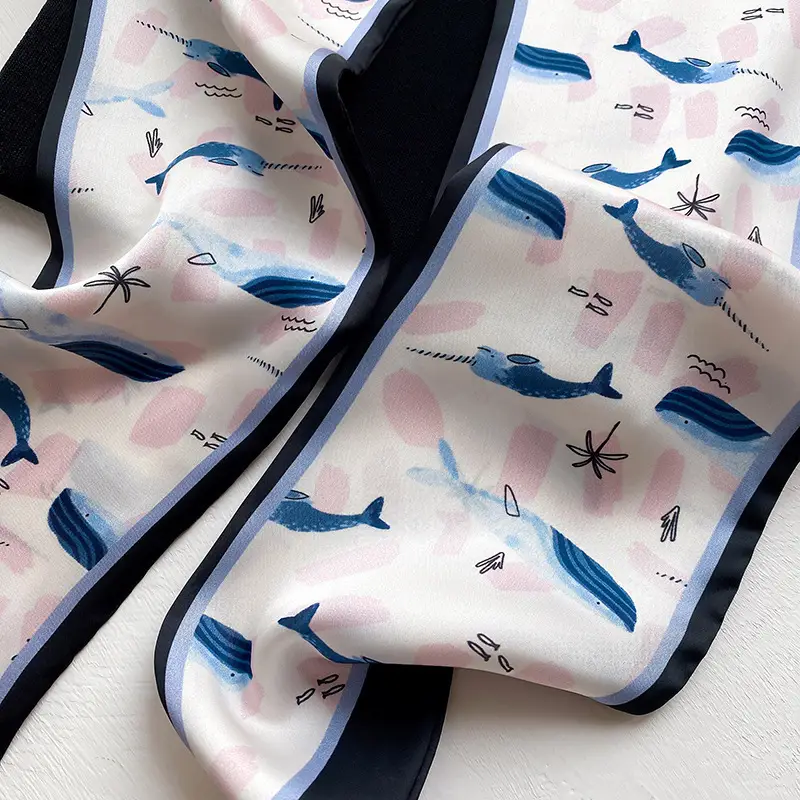 Women Silk Scarf Pink Bow Tie Bag Spring Autumn - Image 8