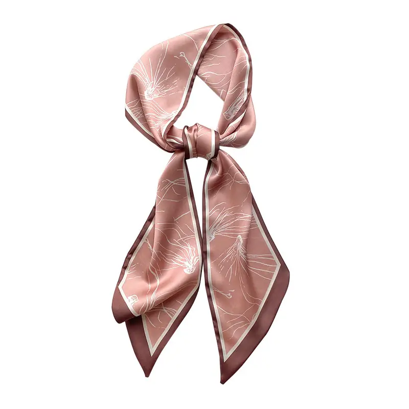 Women Silk Scarf Pink Bow Tie Bag Spring Autumn - Image 9