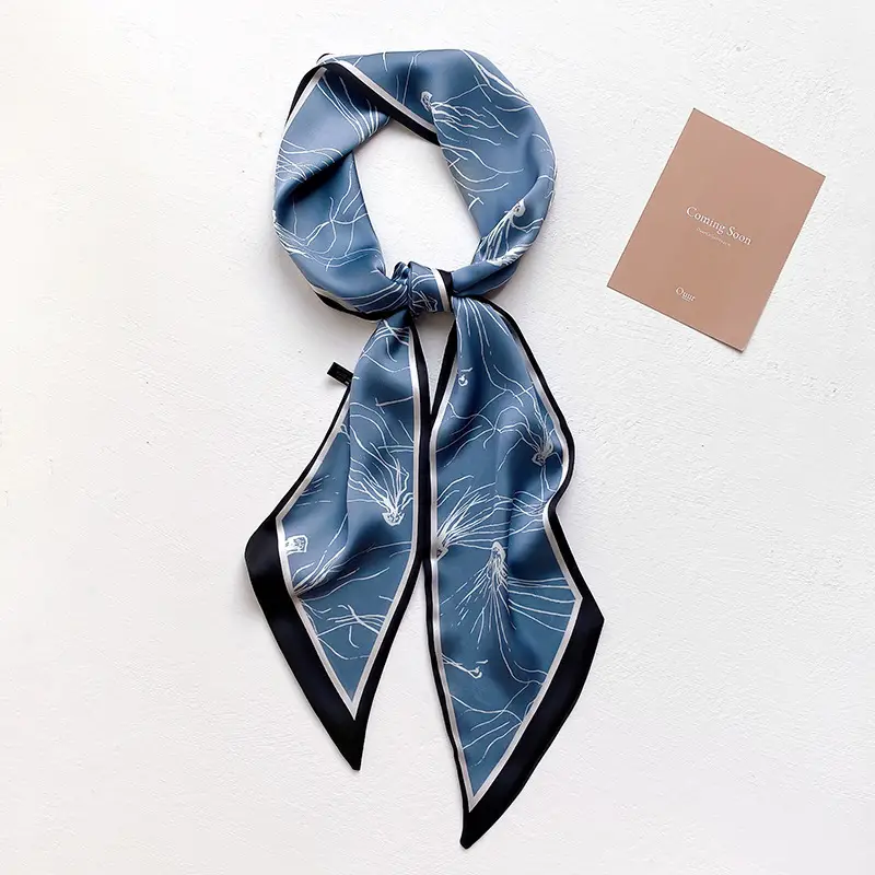 Women Silk Scarf Pink Bow Tie Bag Spring Autumn - Image 3