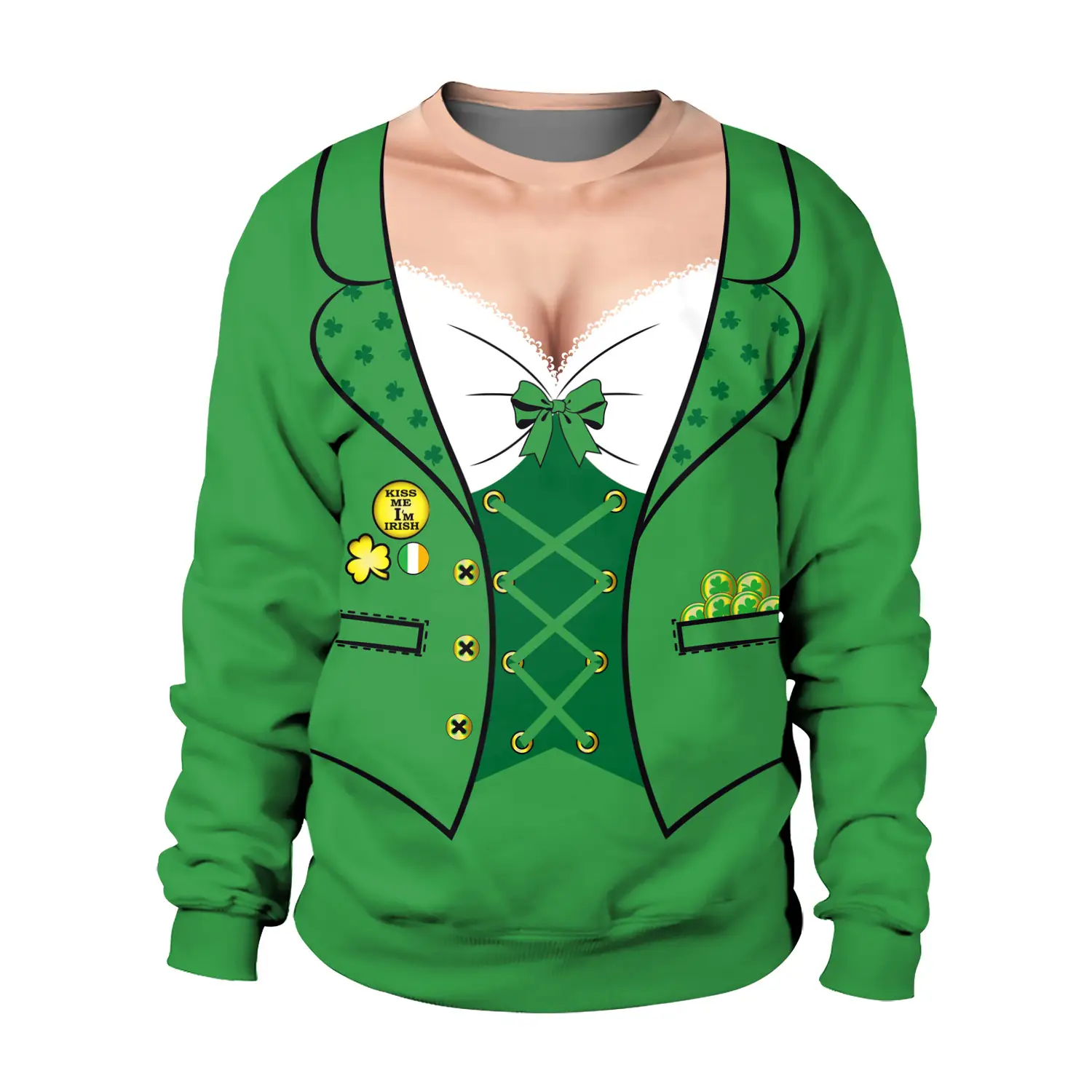 St. Patrick's Day Green Digital Printed Pullover Sweatshirt