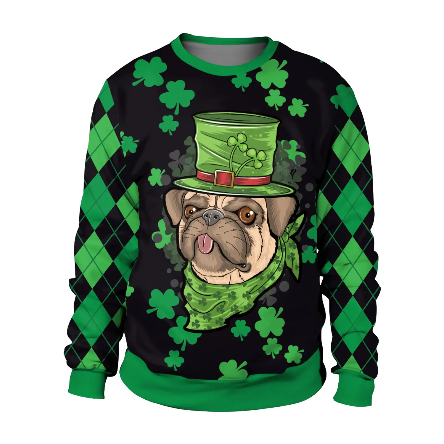St. Patrick's Day Green Digital Printed Pullover Sweatshirt