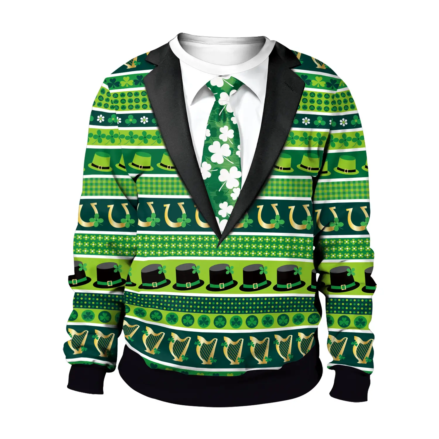St. Patrick's Day Green Digital Printed Pullover Sweatshirt
