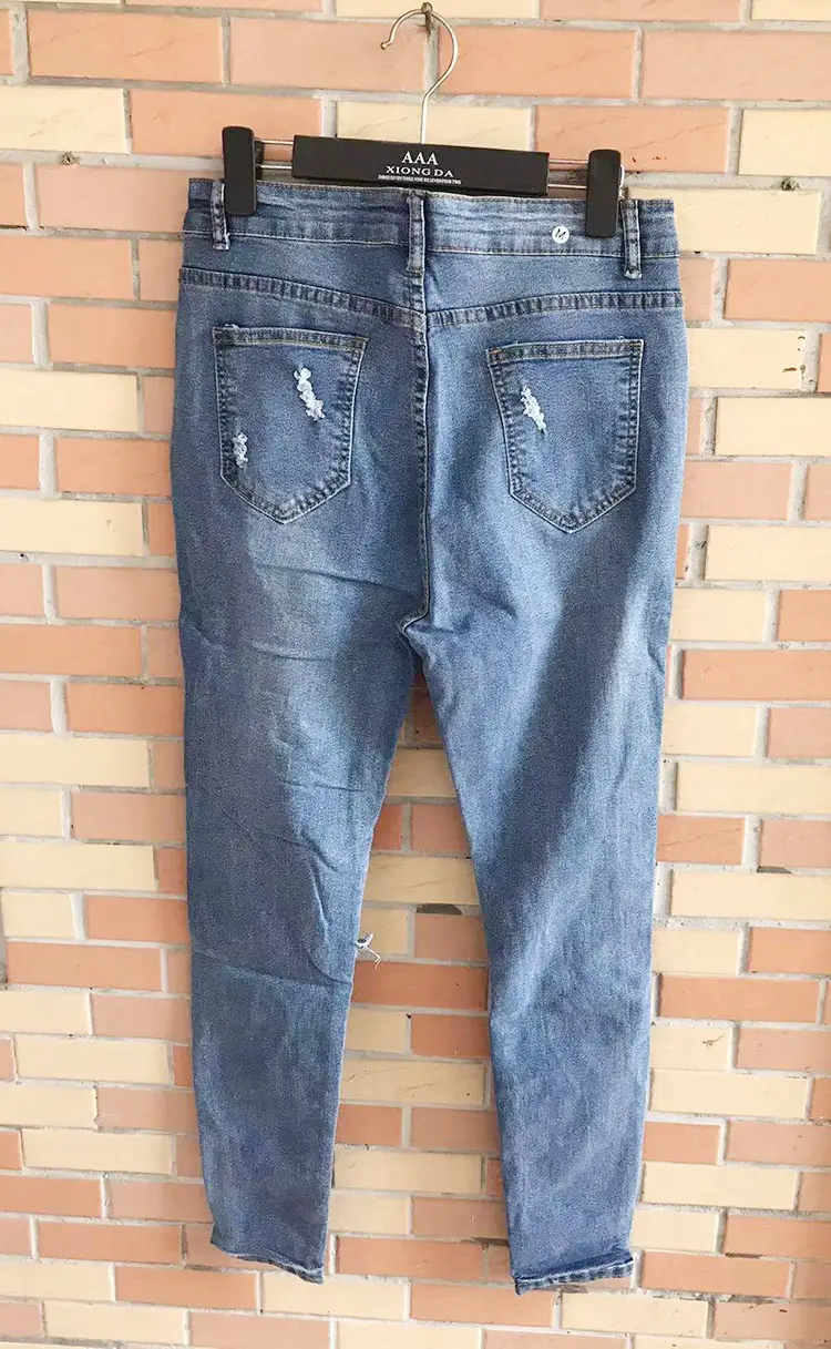 Women Ripped Denim Skinny Pants Black Top White Top Streetwear Set — feature 12