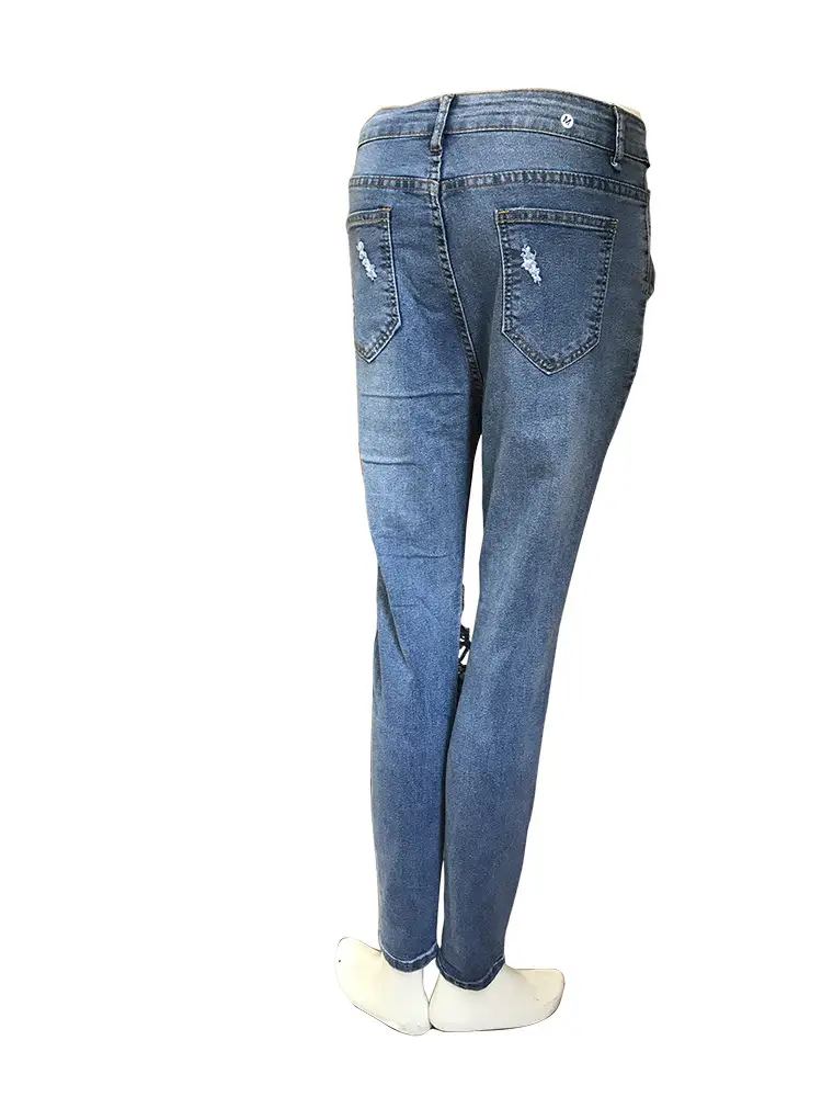 Women Ripped Denim Skinny Pants Black Top White Top Streetwear Set — feature 9
