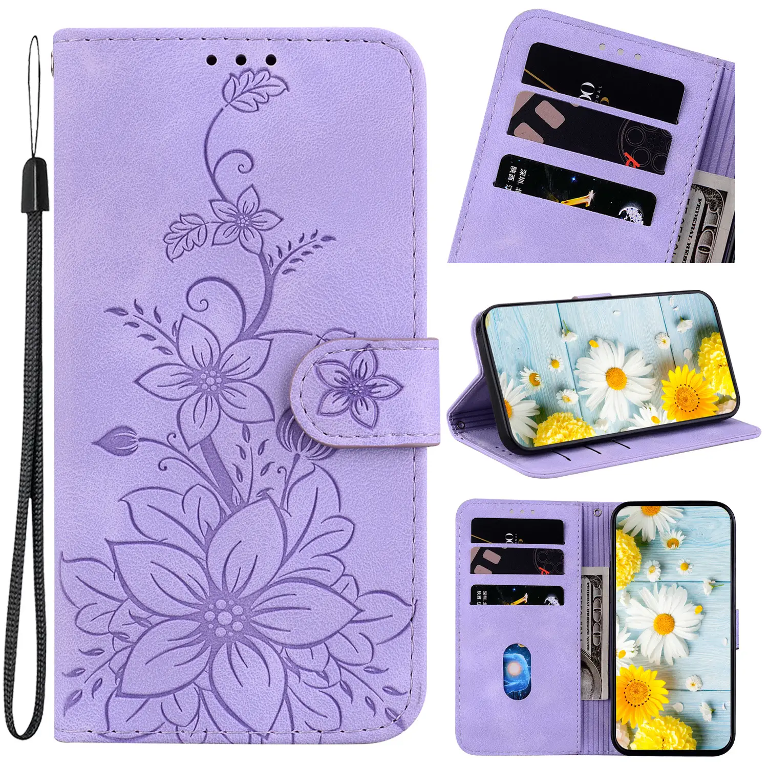 Red Leather Flip Phone Case A70 with Card Slots - Image 9