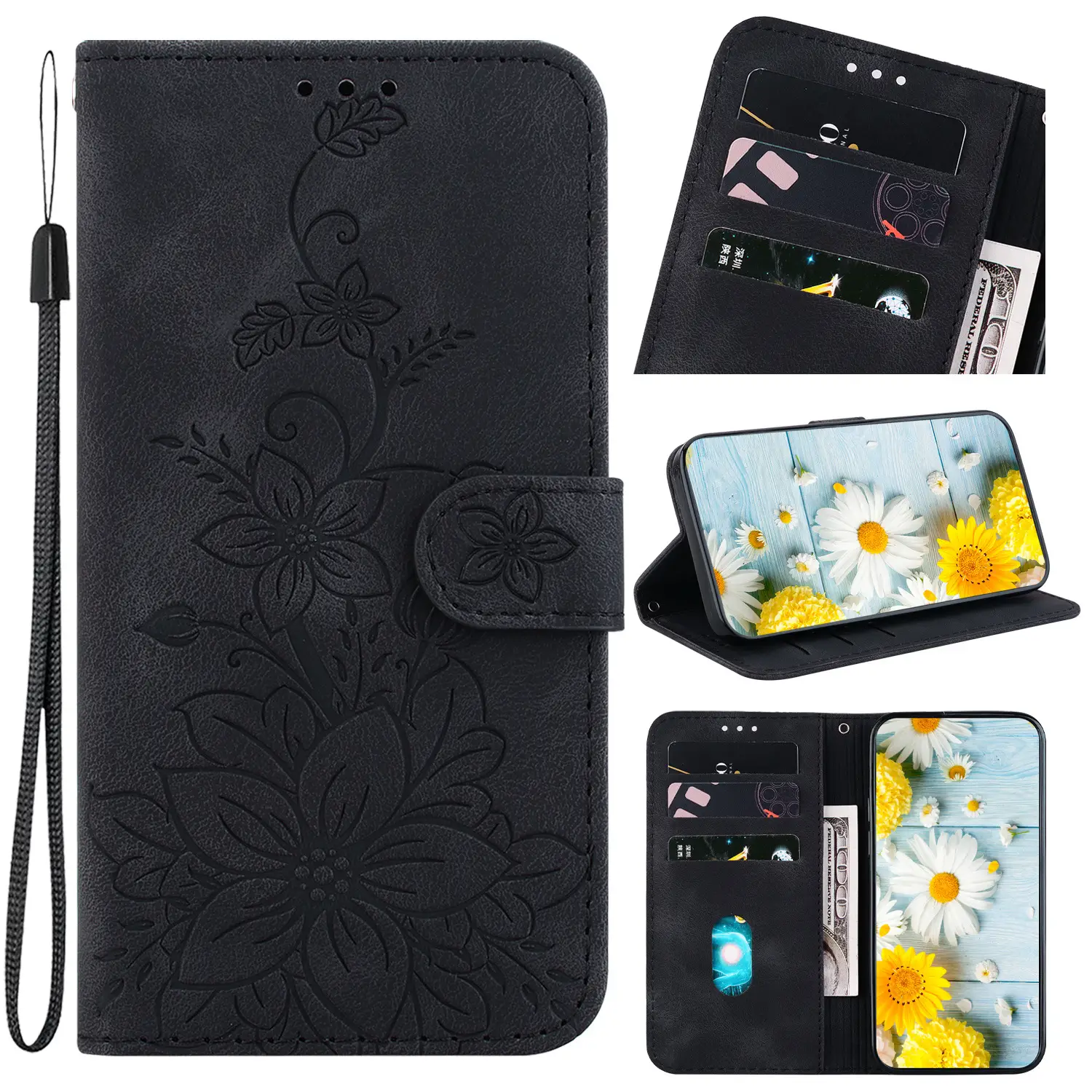 Red Leather Flip Phone Case A70 with Card Slots - Image 10